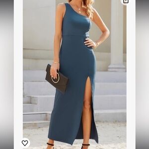 NWT Zalalus Amazon One Shoulder Bridesmaid Wedding Guest Dress Blue Slit Large
